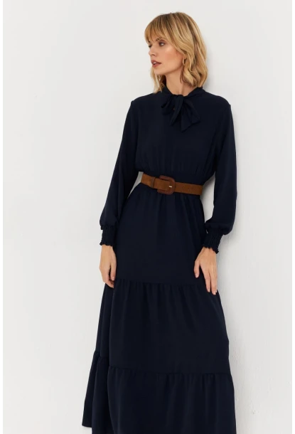 Kadın Lacivert Boyun Bağlamalı Maxi Elbise MASF217