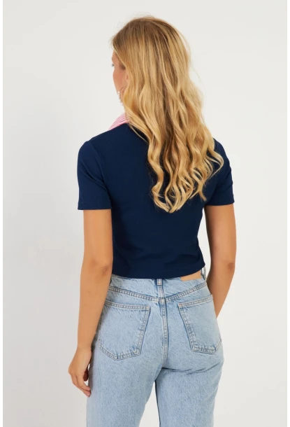 Kadın Lacivert Gömlek Yaka Bluz MK19