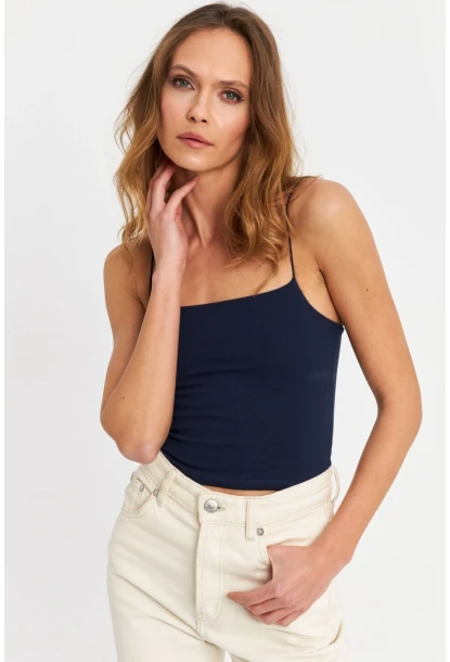 Kadın Lacivert İp Askılı Crop Bluz EV63