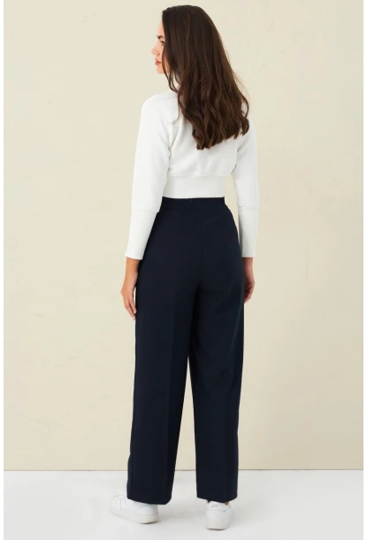 Kadın Lacivert Kontrast Bel Kumaşlı Pantolon ELA6078