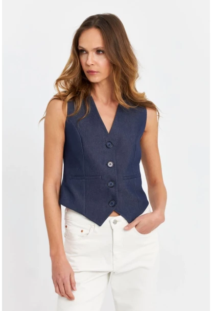 Kadın Lacivert Leopar Yelek TW21