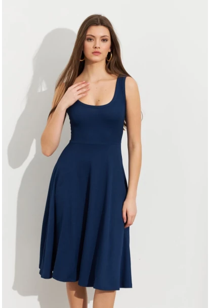 Kadın Lacivert Ön Arka U Çan Etekli Midi Elbise DMR470