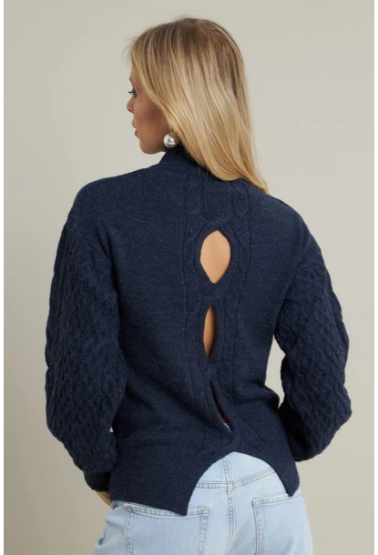 Kadın Lacivert Pencereli Kazak SE3