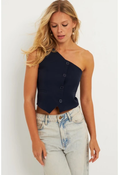 Kadın Lacivert Tek Omuz Astarlı Yelek TW60140