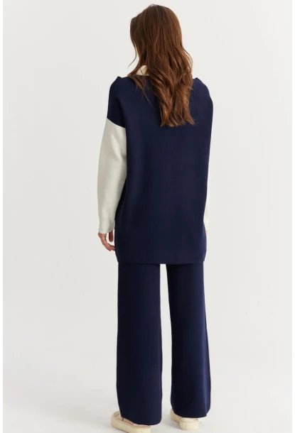 Kadın Mavi Atkılı Triko Hırka Alt Üst Takım NUV20