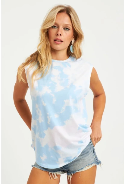 Kadın Mavi-Beyaz Batik T-Shirt AYD321