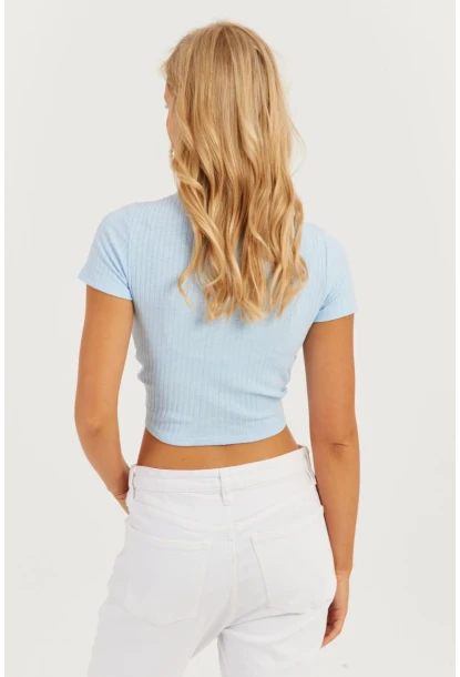 Kadın Mavi Büzgülü Bluz AYD303