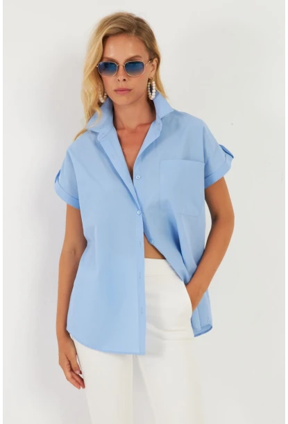 Kadın Mavi Cepli Gömlek ZER410