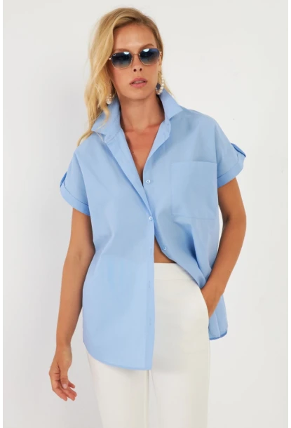 Kadın Mavi Cepli Gömlek ZER410