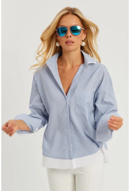 Kadın Mavi Çizgili Gömlek SF2551