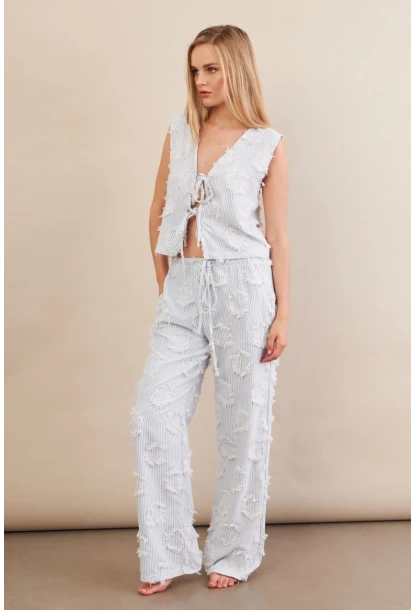 Kadın Mavi Çizgili Püsküllü Alt Üst Takım MOD2517