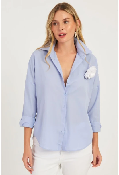 Kadın Mavi Gül Aksesuarlı Gömlek SF2540