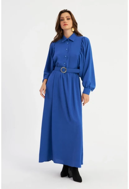 Kadın Mavi Kemerli Maxi Elbise MASF15