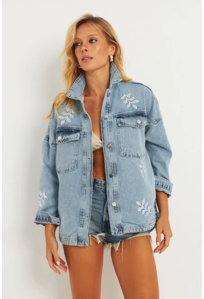 Kadın Mavi Nakışlı Denim Ceket İS248