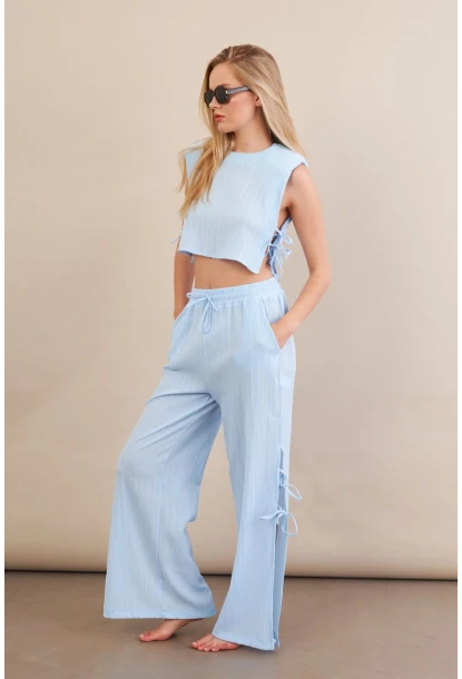 Kadın Mavi Omuzları Vatkalı Alt Üst Takım KED002