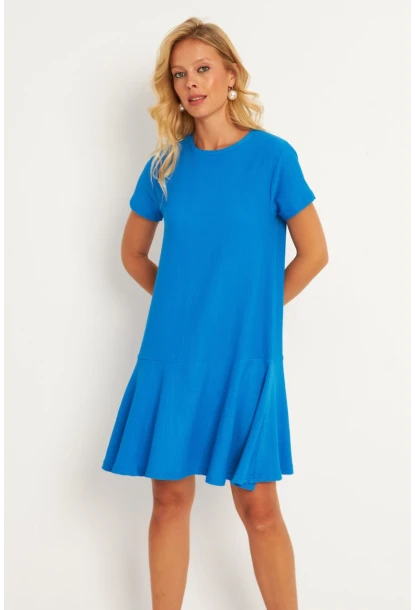 Kadın Mavi Sırtı Detaylı Bürümcük Midi Elbise ST055