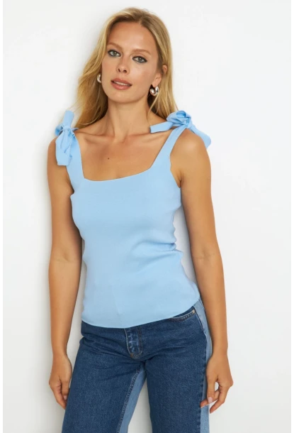 Kadın Mavi Triko Bluz YV236