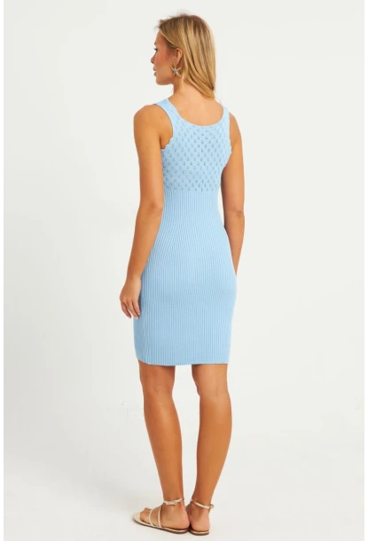 Kadın Mavi Triko Mini Elbise SMT240