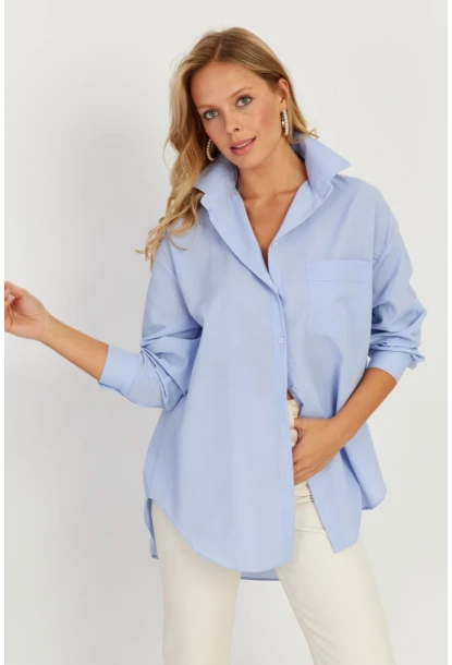 Kadın Mavi Uzun Basic Gömlek SF2535