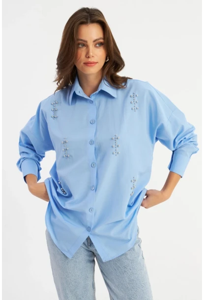 Kadın Mavi Zımbalı Gömlek MASF1