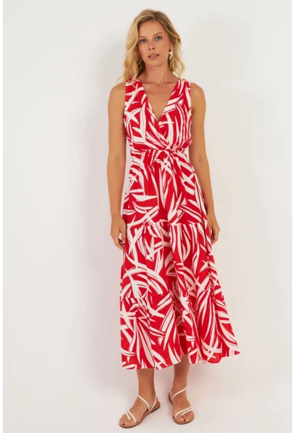 Kadın Mercan Desenli Kruvaze Midi Elbise YZ634