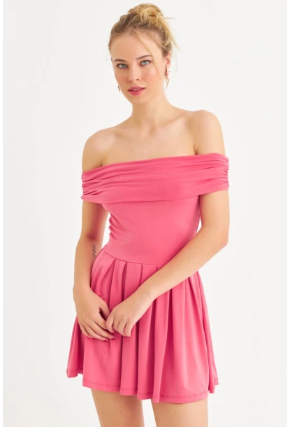 Kadın Mercan Madonna Yaka Mini Elbise MON1262-1