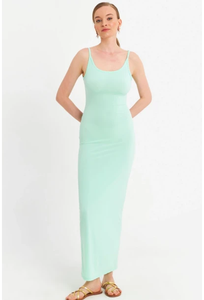 Kadın Mint Ayarlanabilir Askılı Maxi Elbise MEN2004