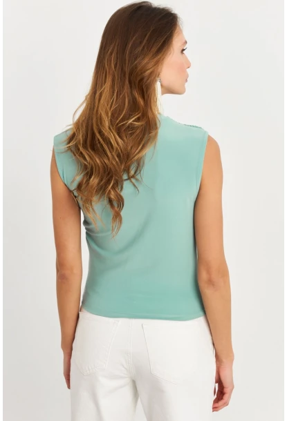Kadın Mint Büzgülü Kolsuz Bluz LPP1205-90