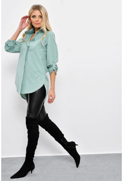 Kadın Mint Gizli Düğmeli Uzun Gömlek SF2001