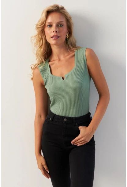 Kadın Mint Kare Yaka Triko Bluz SMT243