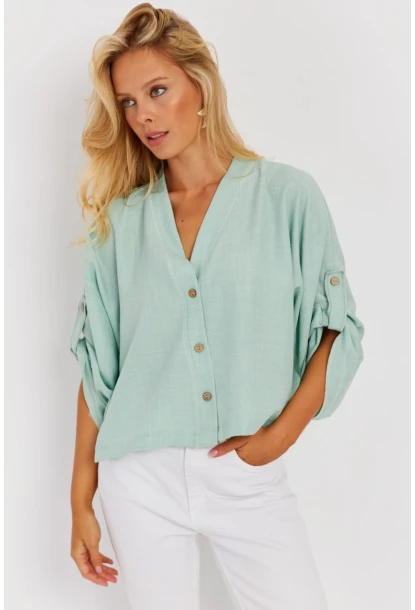 Kadın Mint Yarasa Kol Kısa Gömlek GÇ160