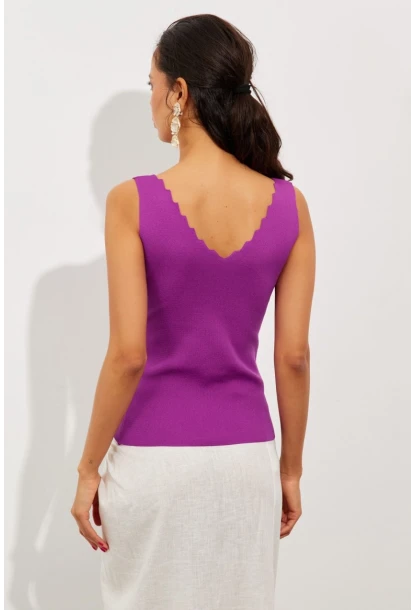 Kadın Mor Merdiven Yaka Triko Bluz YV83