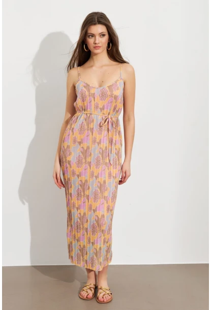 Kadın Multi Astarlı Desenli Midi Elbise TOP08