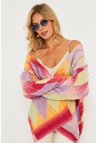 Kadın Multi Baklava Desenli Hırka KAZ23