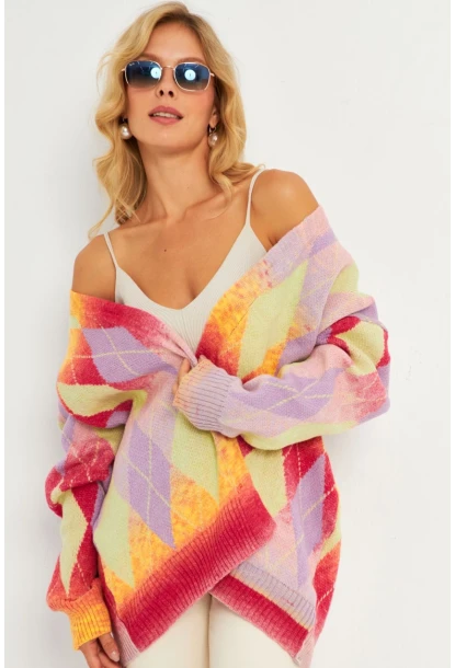 Kadın Multi Baklava Desenli Hırka KAZ23