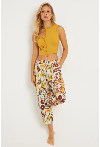 Kadın Multi Desenli Keten Şalvar Pantolon K1253