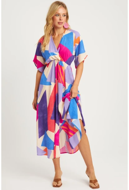 Kadın Multi Desenli Kruvaze Midi Elbise HT108