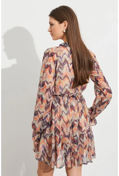 Kadın Multi Desenli Şifon Mini Elbise ROP107