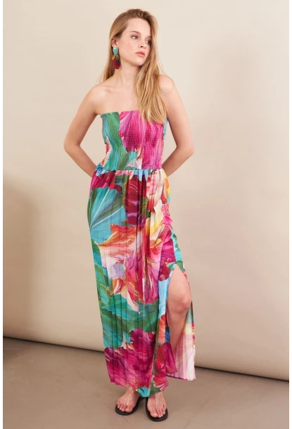 Kadın Multi Straplez Pilise Uzun Elbise MSİ100