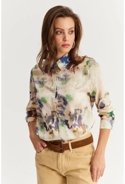 Kadın Multi Taş Düğmeli Desenli Gömlek MLVF9