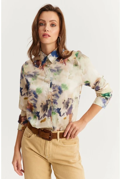 Kadın Multi Taş Düğmeli Desenli Gömlek MLVF9