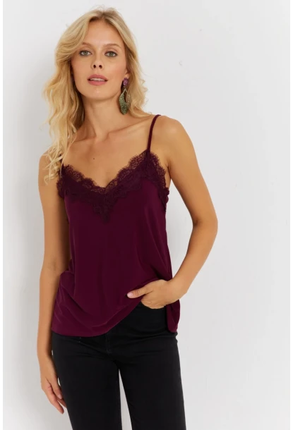 Kadın Mürdüm Dantelli Atlet AYD353