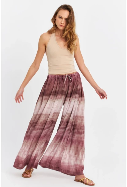 Kadın Mürdüm Desenli Salaş Pantolon TW26