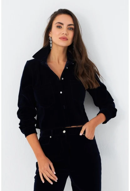 Kadın Parlament Taş Düğmeli Kadife Gömlek Ceket CAR1075