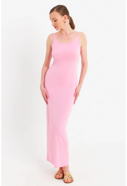 Kadın Pembe Ayarlanabilir Askılı Maxi Elbise MEN2004