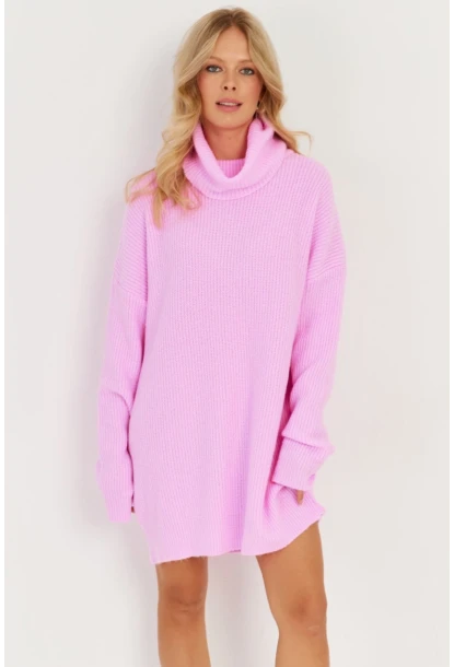 Kadın Pembe Balıkçı Yaka Triko Tunik KZ2504