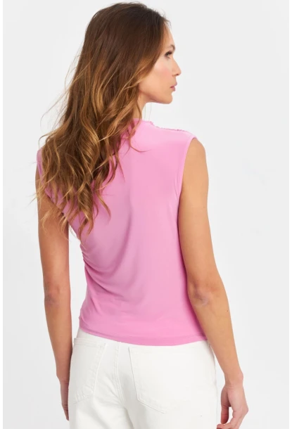 Kadın Pembe Büzgülü Kolsuz Bluz LPP1205-90