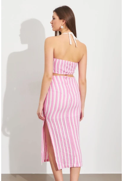 Kadın Pembe Etekli Triko Takım ROP108