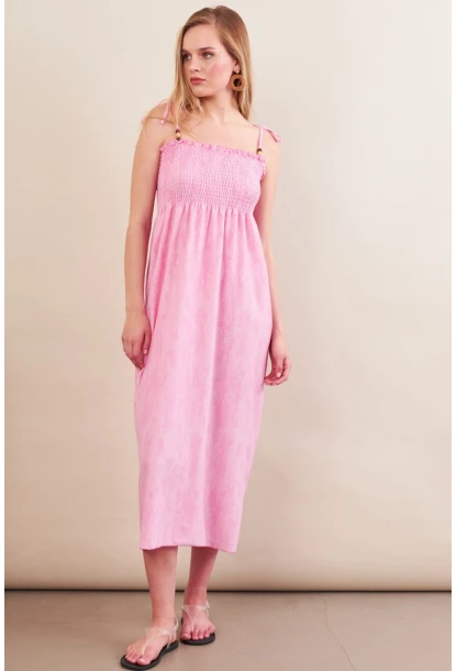 Kadın Pembe Gipeli Midi Plaj Elbisesi OR501