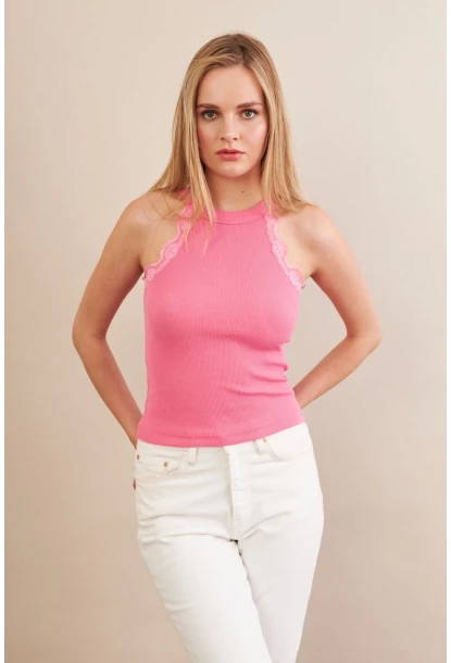 Kadın Pembe Halter Yaka Dantelli Bluz MK04